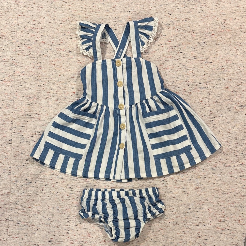 Jessica Simpson Blue and White Striped Kids Dress